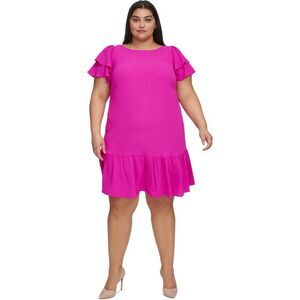 DKNY Womens Plus Size Woven Shift Ruffled Dress, NWT